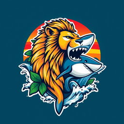 A creative logo design featuring a lion-shark hybrid, showcasing a unique and powerful fusion of the majestic lion and the fierce shark