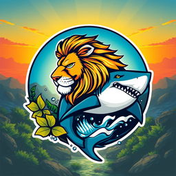 A creative logo design featuring a lion-shark hybrid, showcasing a unique and powerful fusion of the majestic lion and the fierce shark