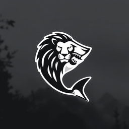 A modern and minimalist logo design that creatively merges the features of a lion and a shark