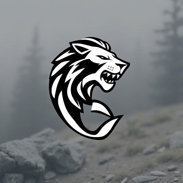 A modern and minimalist logo design that creatively merges the features of a lion and a shark