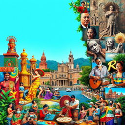 A vibrant and dynamic collage depicting the evolution of Philippine arts throughout history