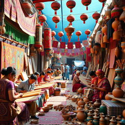 A vibrant and colorful celebration of ethnic arts, showcasing traditional crafts, textiles, and decorations from various cultures around the world