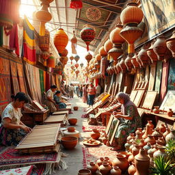 A vibrant and colorful celebration of ethnic arts, showcasing traditional crafts, textiles, and decorations from various cultures around the world