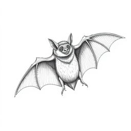 A detailed sketch of a bat, showcasing intricate cross hatching techniques to emphasize its wings and body