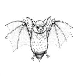 A detailed sketch of a bat, showcasing intricate cross hatching techniques to emphasize its wings and body