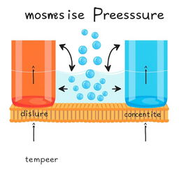 An artistic and educational illustration of osmosis pressure, depicting water molecules moving through a semipermeable membrane