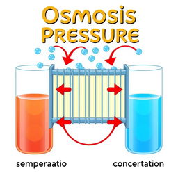 An artistic and educational illustration of osmosis pressure, depicting water molecules moving through a semipermeable membrane