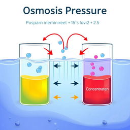An artistic and educational illustration of osmosis pressure, depicting water molecules moving through a semipermeable membrane