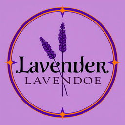 A modern gothic logo design featuring a circular or rectangular shape, primarily in purple and orange colors