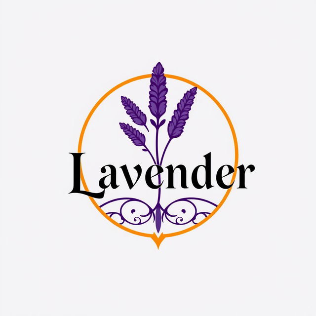 A modern gothic logo design featuring a circular or rectangular shape, primarily in purple and orange colors