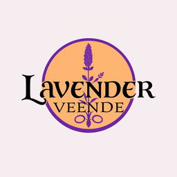 A modern gothic logo design featuring a circular or rectangular shape, primarily in purple and orange colors