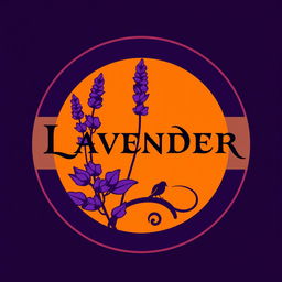 A modern gothic logo design featuring a circular or rectangular shape, primarily in purple and orange colors