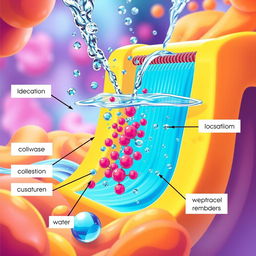 A visually striking scene depicting reverse osmosis in action, showing water molecules being filtered through a semi-permeable membrane