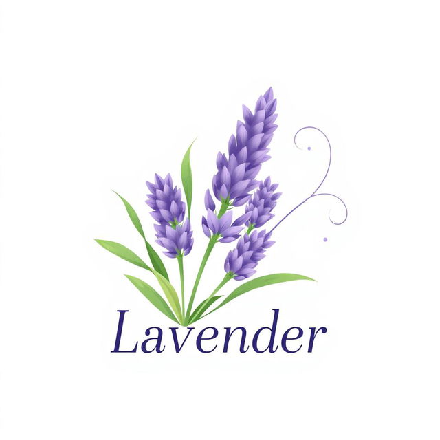 A logo design featuring a beautiful lavender flower, incorporating soft purple hues with green accents