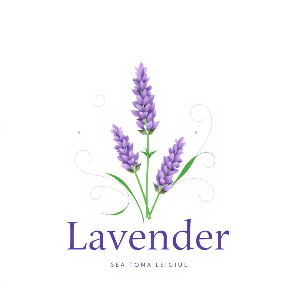 A logo design featuring a beautiful lavender flower, incorporating soft purple hues with green accents