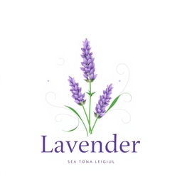 A logo design featuring a beautiful lavender flower, incorporating soft purple hues with green accents