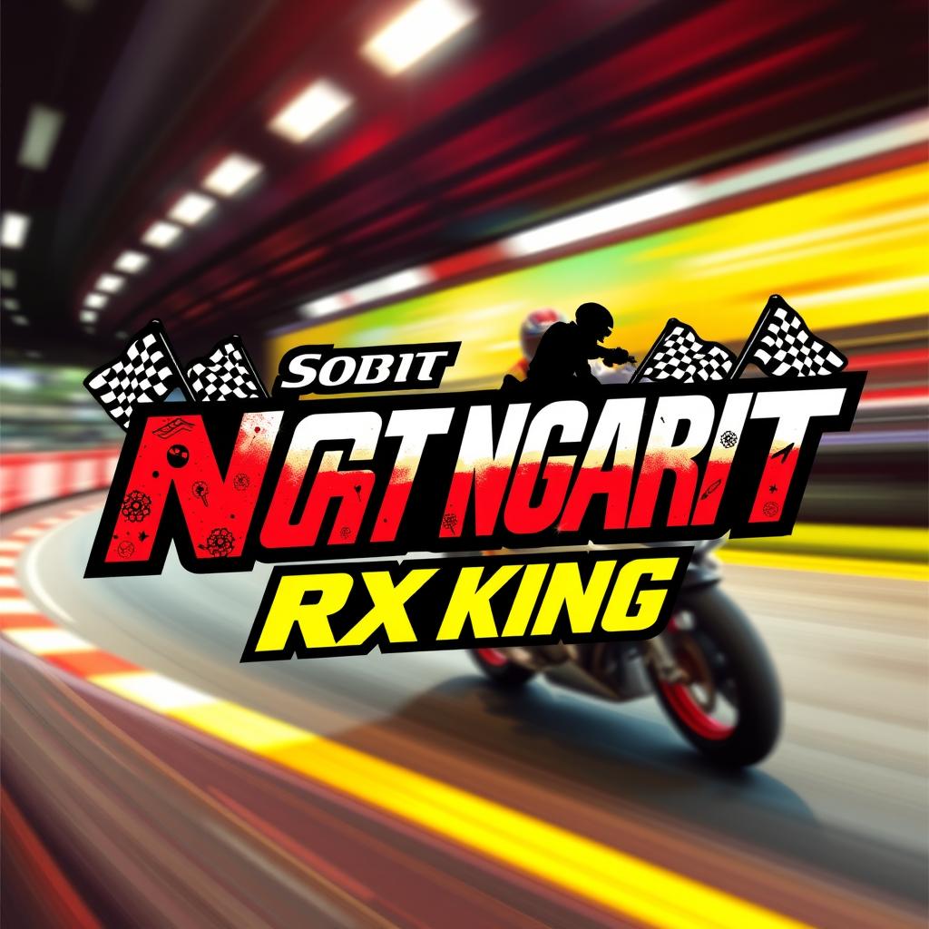 A vibrant and striking graphic design featuring the text 'Sobat Ngarit RX King' styled in a dynamic racing team font