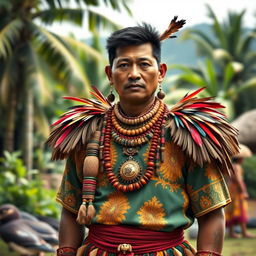 A detailed depiction of traditional Papuan attire, showcasing vibrant colors and intricate patterns typical of Papua's indigenous clothing
