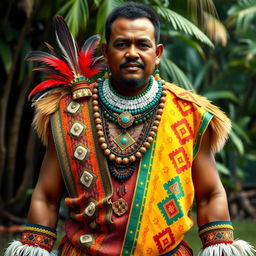 A detailed depiction of traditional Papuan attire, showcasing vibrant colors and intricate patterns typical of Papua's indigenous clothing