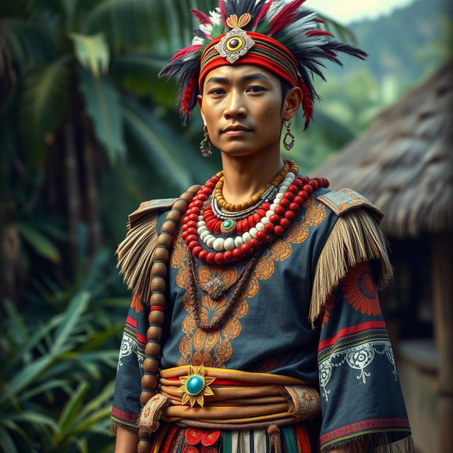 A detailed depiction of traditional Papuan attire, showcasing vibrant colors and intricate patterns typical of Papua's indigenous clothing