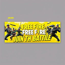 A vibrant Facebook page banner design featuring elements related to Free Fire, showcasing action-packed characters in dynamic poses