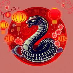 A logo design featuring a snake, elegantly styled in a vector format, closely tied to the theme of the Chinese New Year