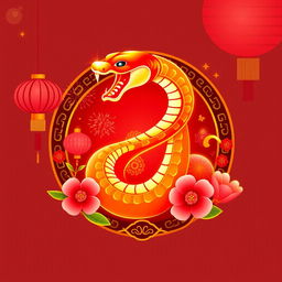 A logo design featuring a snake, elegantly styled in a vector format, closely tied to the theme of the Chinese New Year