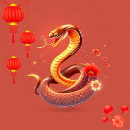 A logo design featuring a snake, styled in a sleek vector format, integrated with a Chinese New Year theme