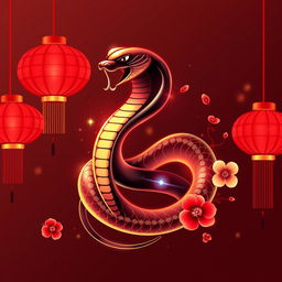 A logo design featuring a snake, styled in a sleek vector format, integrated with a Chinese New Year theme