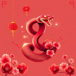 A logo design featuring a snake, styled in a sleek vector format, integrated with a Chinese New Year theme
