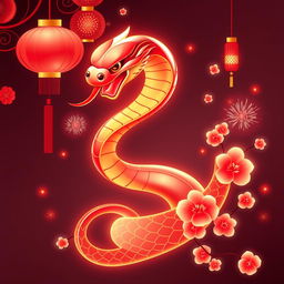 A logo design featuring a snake, styled in a sleek vector format, integrated with a Chinese New Year theme