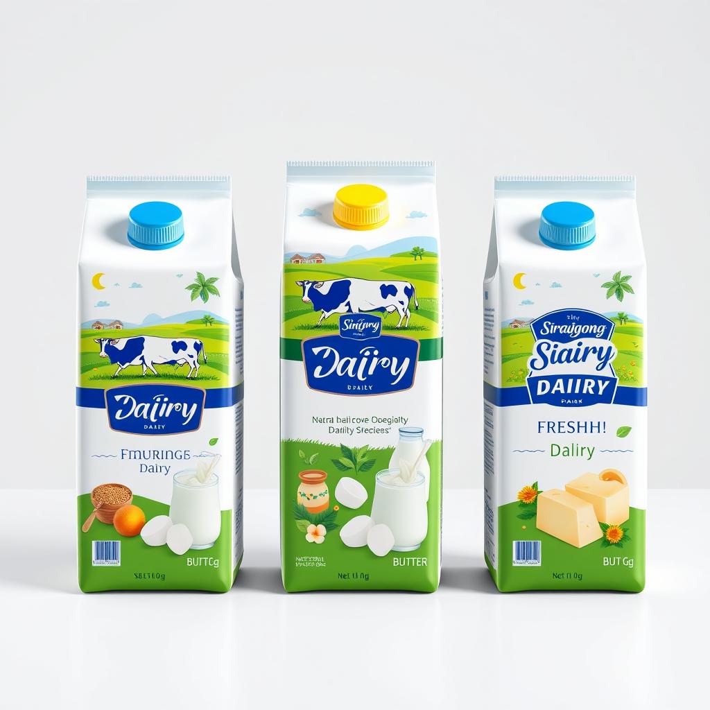 A vibrant and attractive packaging design for a dairy product brand named 'Sirajgonj Dairy'