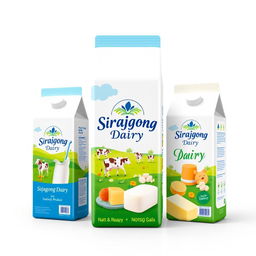 A vibrant and attractive packaging design for a dairy product brand named 'Sirajgonj Dairy'