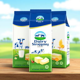A vibrant and attractive packaging design for a dairy product brand named 'Sirajgonj Dairy'
