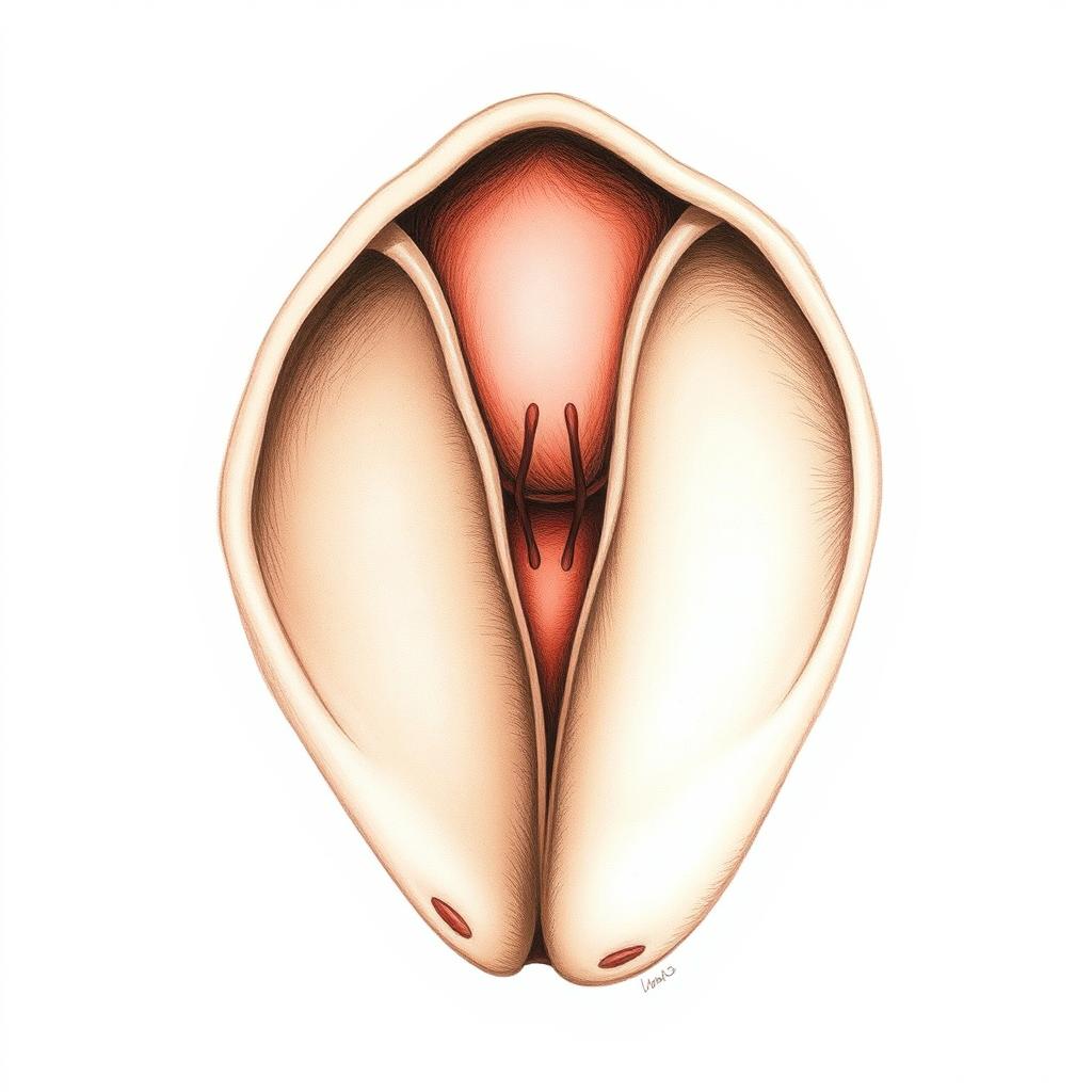 A close-up artistic anatomical illustration of a vagina, showcasing intricate details in a tasteful and educational manner