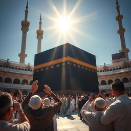 A scene depicting the moment of the appearance of Imam Mahdi next to the Kaaba in Mecca