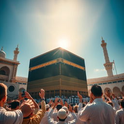 A scene depicting the moment of the appearance of Imam Mahdi next to the Kaaba in Mecca