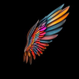 A stunning artwork featuring an intricate bird wing design on a black background