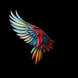 A stunning artwork featuring an intricate bird wing design on a black background