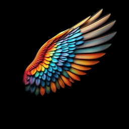 A stunning artwork featuring an intricate bird wing design on a black background