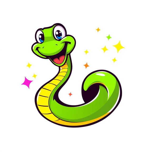 A playful cartoon logo design featuring a funny snake character