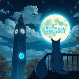 An anime-themed autumn scene viewed from a high angle, featuring a large clock tower situated in a classic and soulless environment