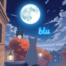 An anime-themed illustration set during autumn, captured from a high angle