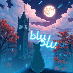 An anime-themed illustration set during autumn, captured from a high angle