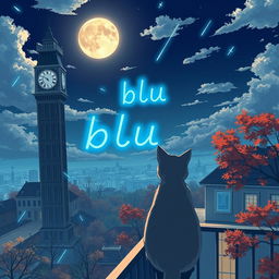 An anime-themed illustration set during autumn, captured from a high angle