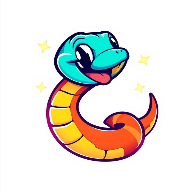 A vibrant and playful logo design featuring a cartoon-style snake that is funny and whimsical