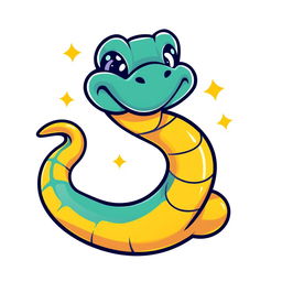 A vibrant and playful logo design featuring a cartoon-style snake that is funny and whimsical
