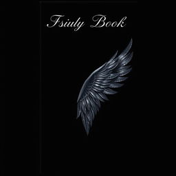 A visually captivating front book cover with a deep black theme, showcasing an intricate, stylized wing that gracefully fills the center of the cover