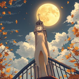 An anime-themed illustration depicting the essence of autumn from a high angle perspective