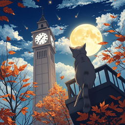 An anime-themed illustration depicting the essence of autumn from a high angle perspective